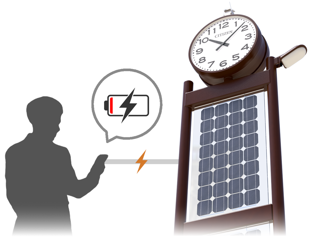 災害時対応屋外時計から充電する帰宅困難者